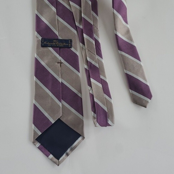 THE COTSWOLD COLLECTION SILK STRIPE MEN'S TIE PURPLE GREIGE JUST OVER 3" - Picture 3 of 6